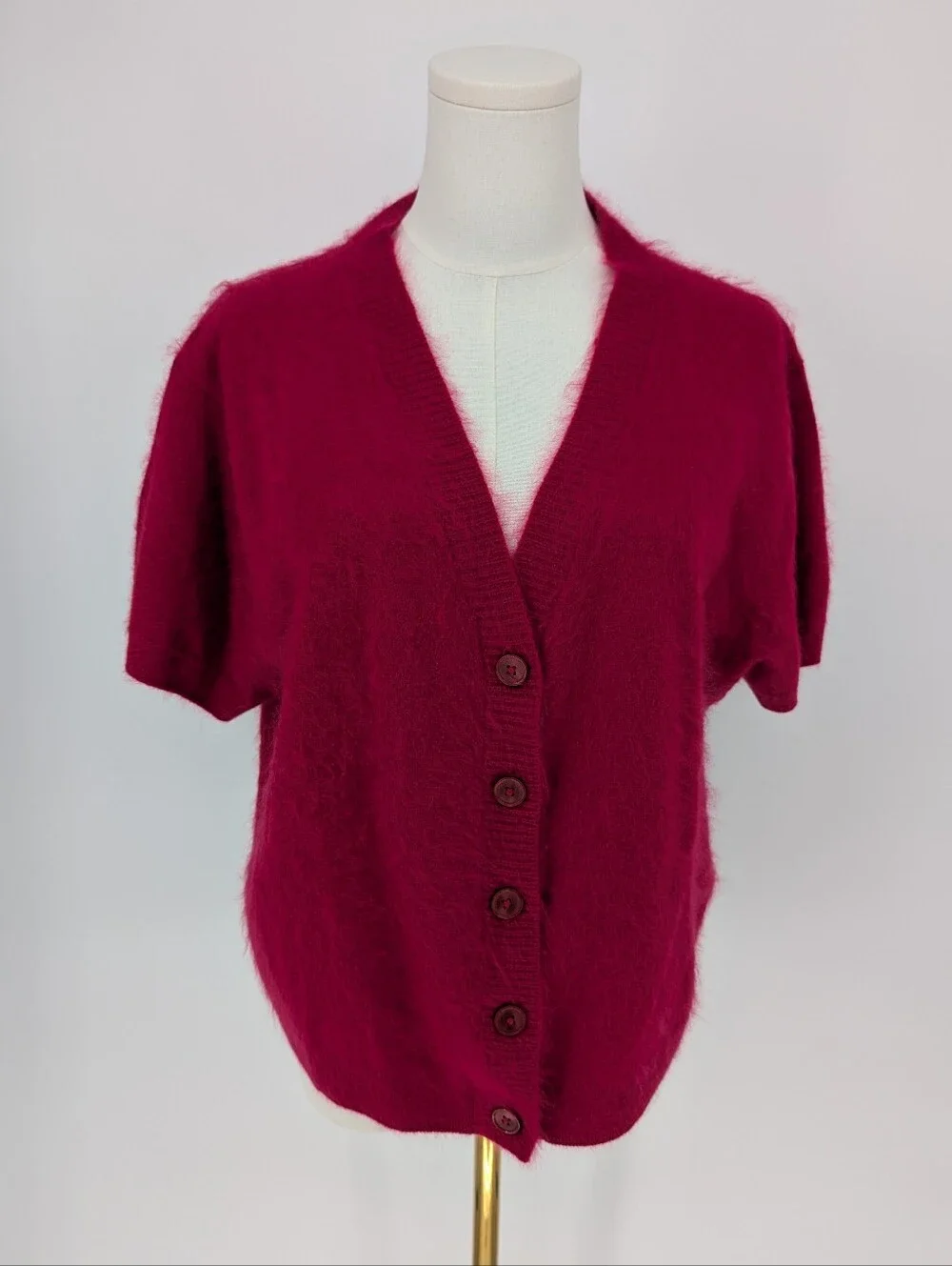 J.Crew Brushed Cashmere Short Sleeve V-Neck Cardigan | L | Crimson Rouge Pink